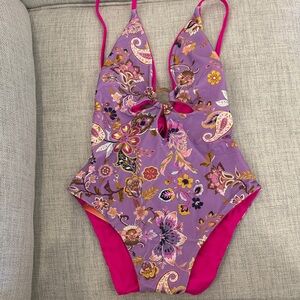 NWT Cupshe Purple and Pink Floral One Piece Swimsuit
